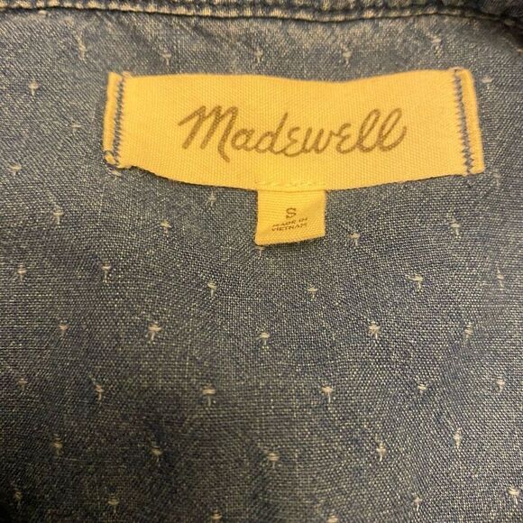 Madewell Medium Denim Swiss Dot Short Sleeve Button Down Top Size Small - Picture 10 of 13